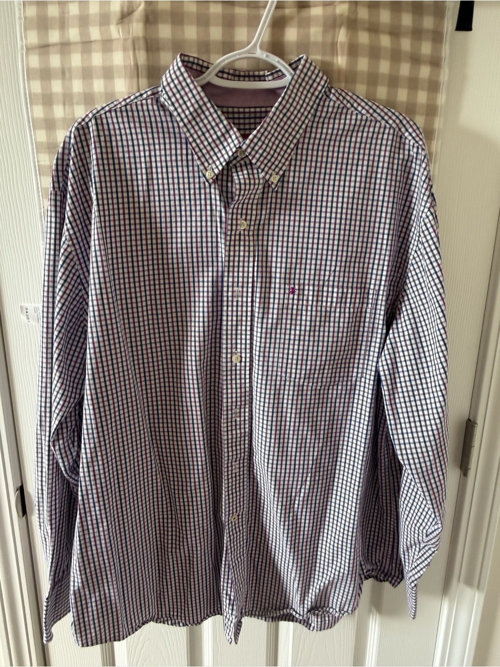 Izod Long-Sleeve Button-Down Shirt in Blue, White & Red Check